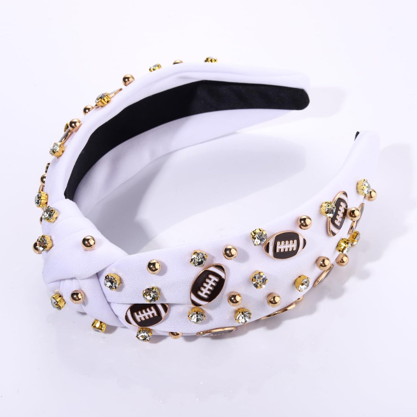 Football Headband for Women Football Mom Accessories Crystal Rhinestone Jeweled Wide Top Knot Headband Game Day Sports Hair Accessories Gift (White 2)