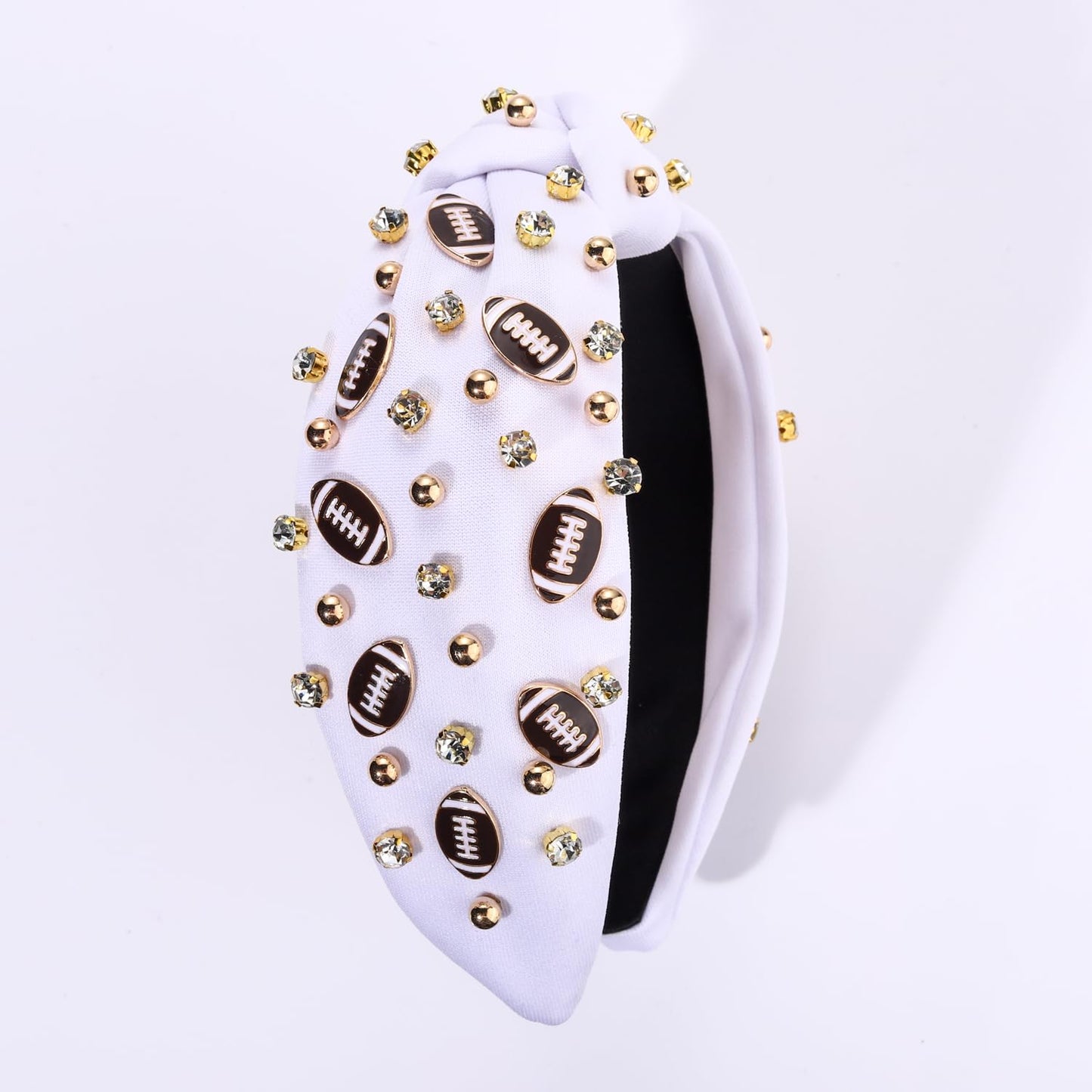Football Headband for Women Football Mom Accessories Crystal Rhinestone Jeweled Wide Top Knot Headband Game Day Sports Hair Accessories Gift (White 2)