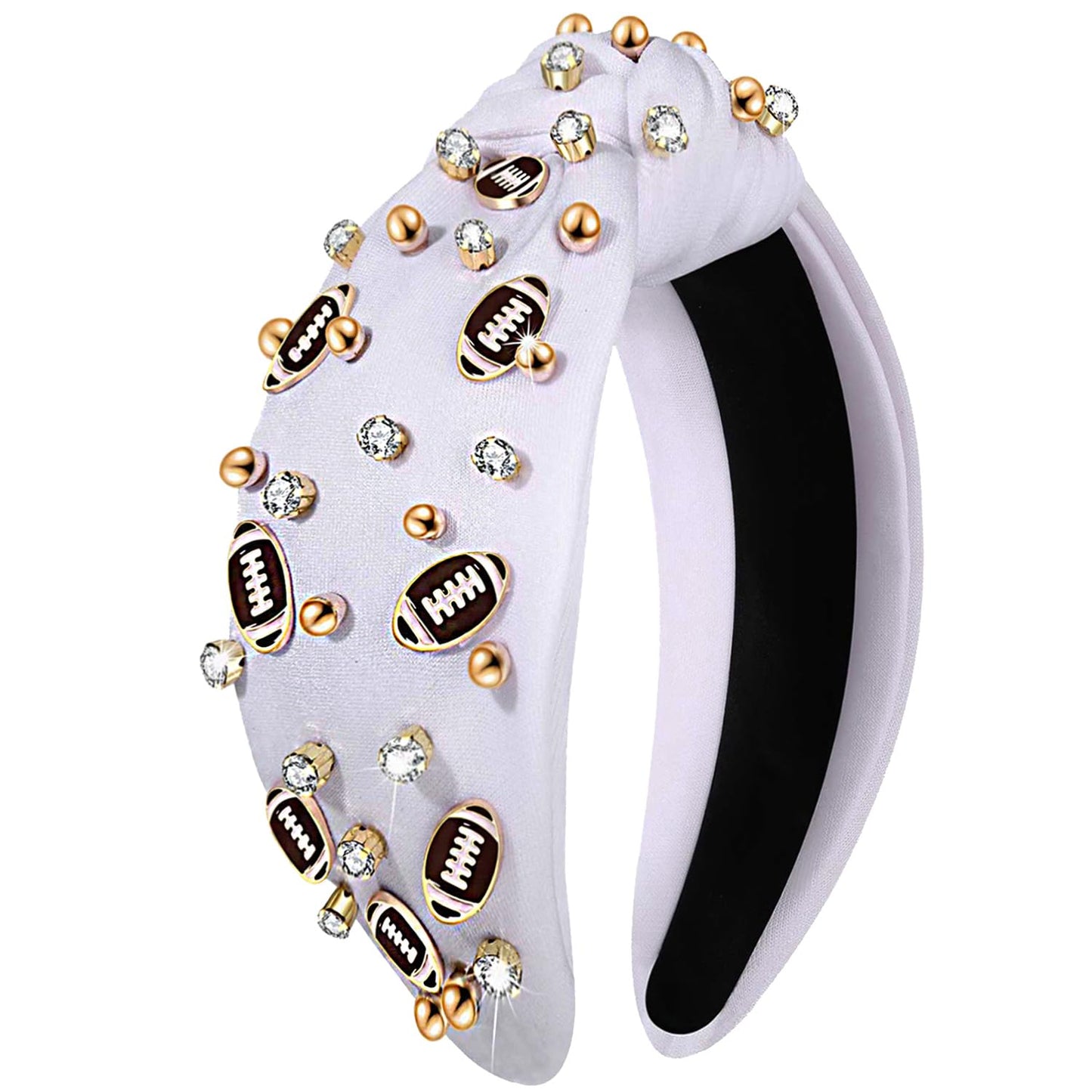 Football Headband for Women Football Mom Accessories Crystal Rhinestone Jeweled Wide Top Knot Headband Game Day Sports Hair Accessories Gift (White 2)